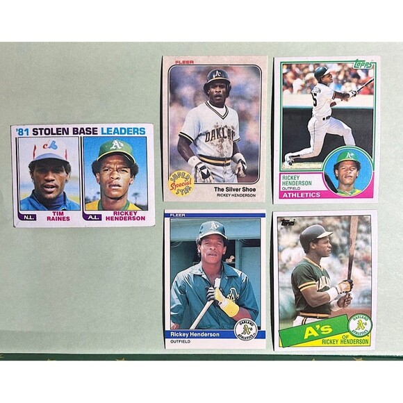 1982-85 Rickey Henderson Oakland A’s - 5 Card Lot Topps & Fleer - Picture 1 of 2